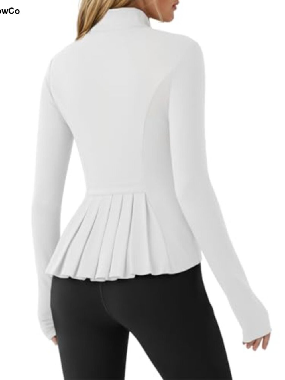 Women's Zip Up Workout Jacket Pleated Slim Fit Stand Collar Thumb Hole